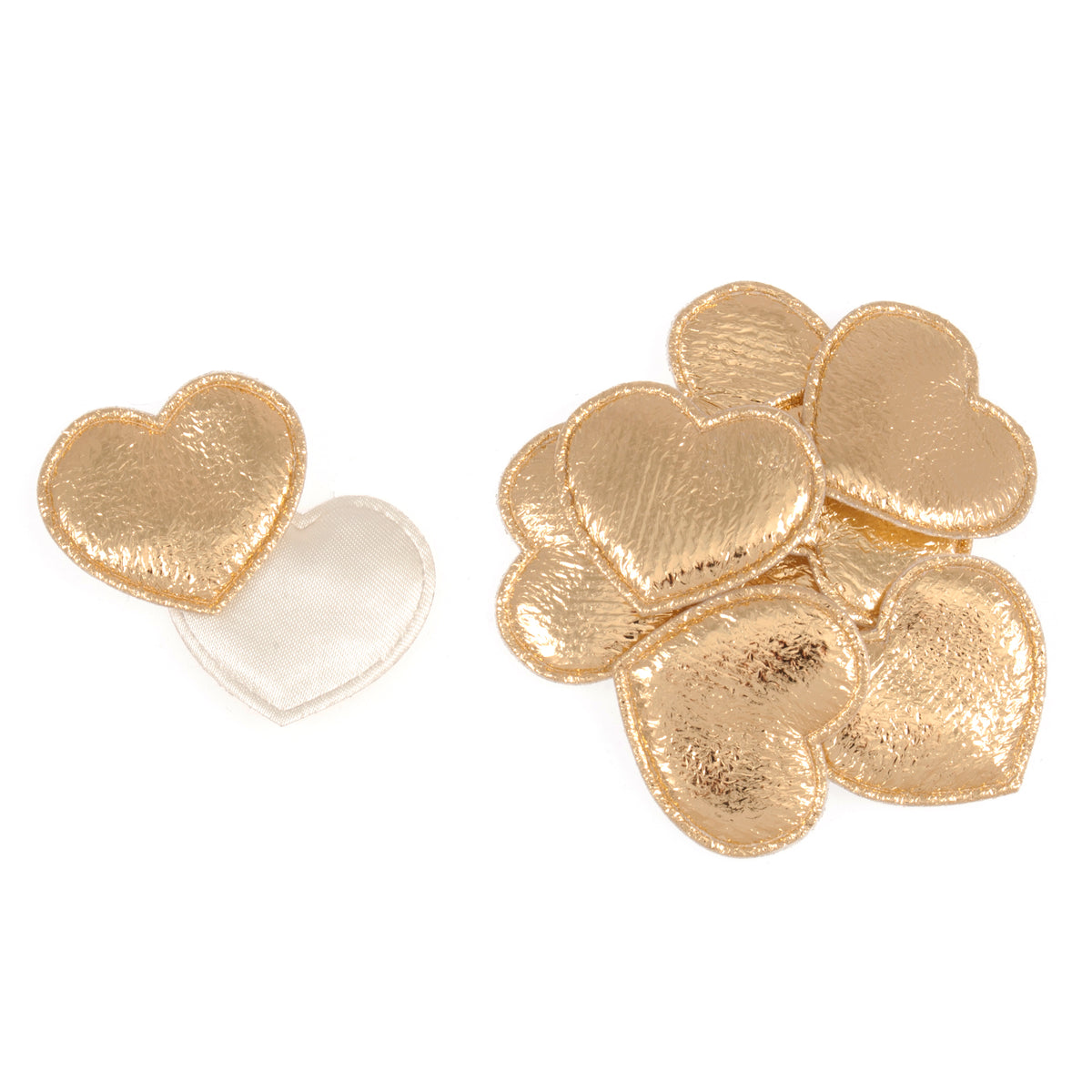Pack of gold metallic satin velvet hearts