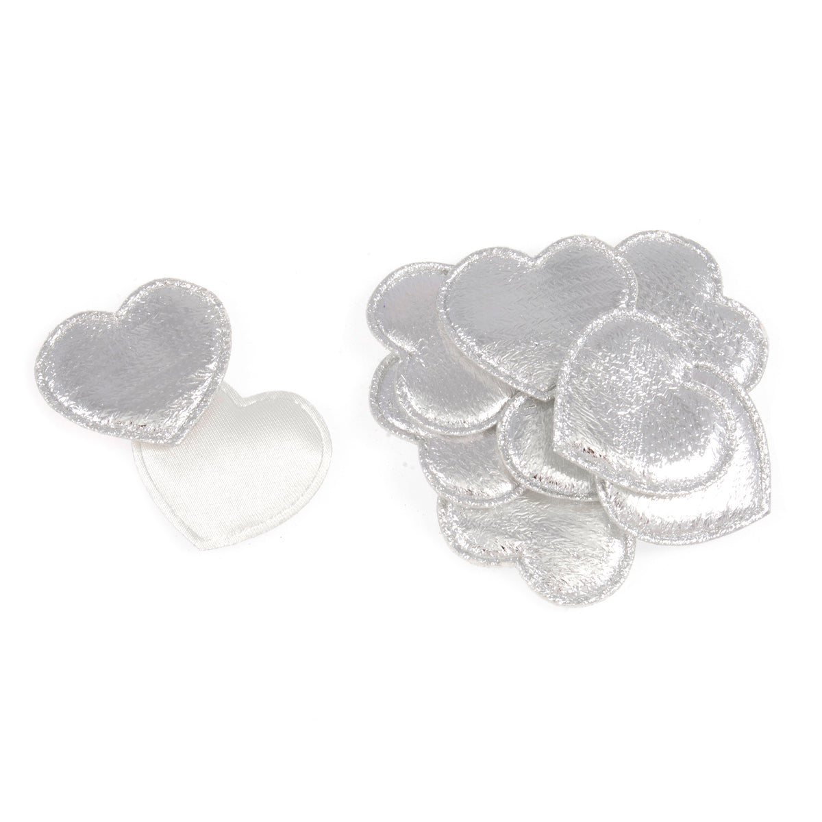 Pack of silver metallic satin velvet hearts