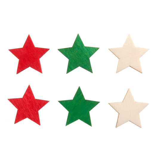 Pack of brightly coloured wooden star embellishments