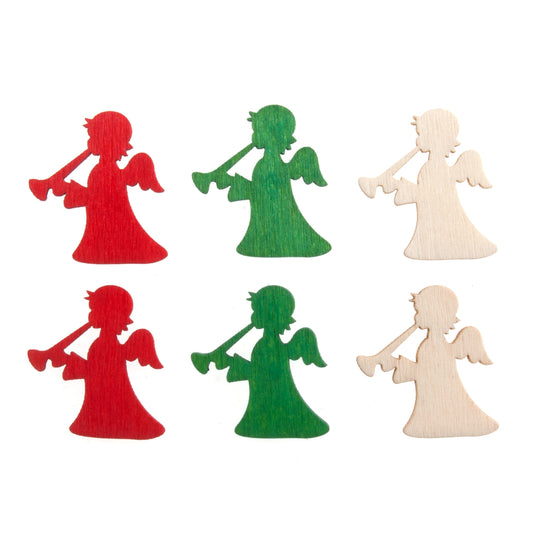 Pack of brightly coloured wooden angel embellishments
