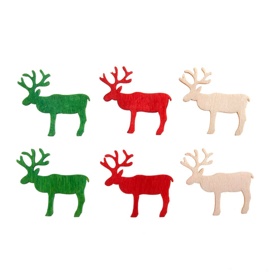 Pack of brightly coloured wooden reindeer embellishments