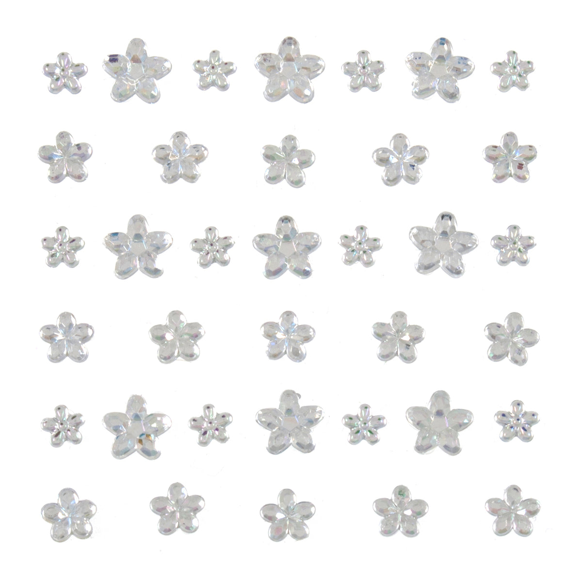 Assorted iridescent flower-shaped craft gems