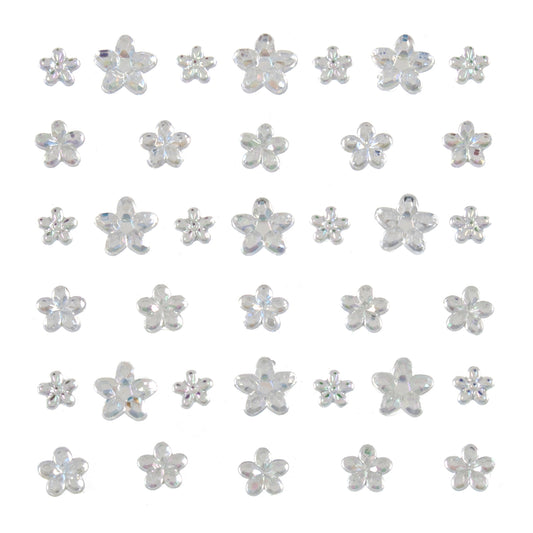 Assorted iridescent flower-shaped craft gems