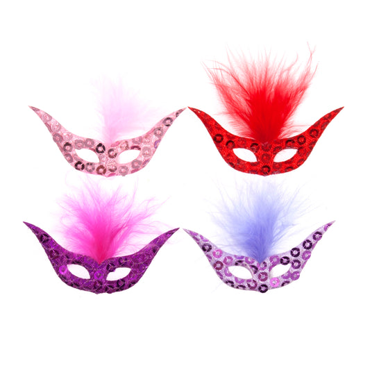 Pack of feathered masquerade mask embellishments