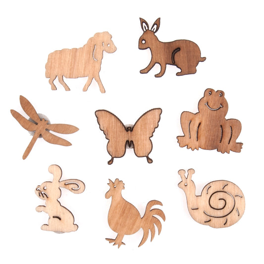 Wooden animal and flower craft embellishments