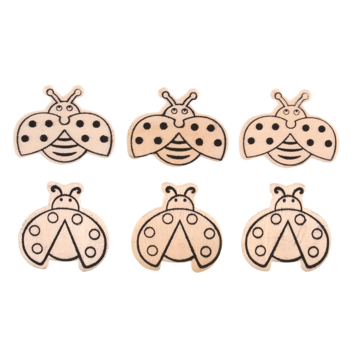 Six small wooden ladybird embellishments