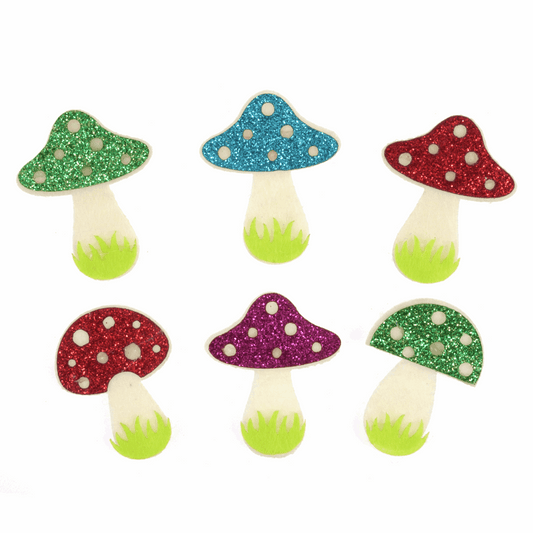 Trimits Craft Embellishments - Mushroom with Glitter (Pack of 6)