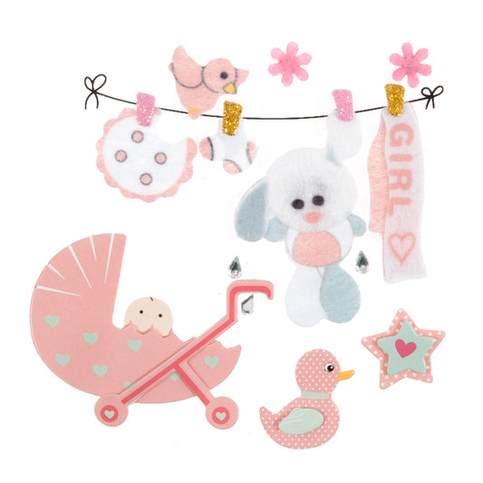Pink baby girl themed craft embellishments