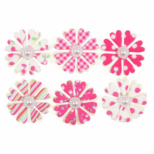 Trimits Craft Embellishments - Pink Flower Heads with Pearls (Pack of 6)