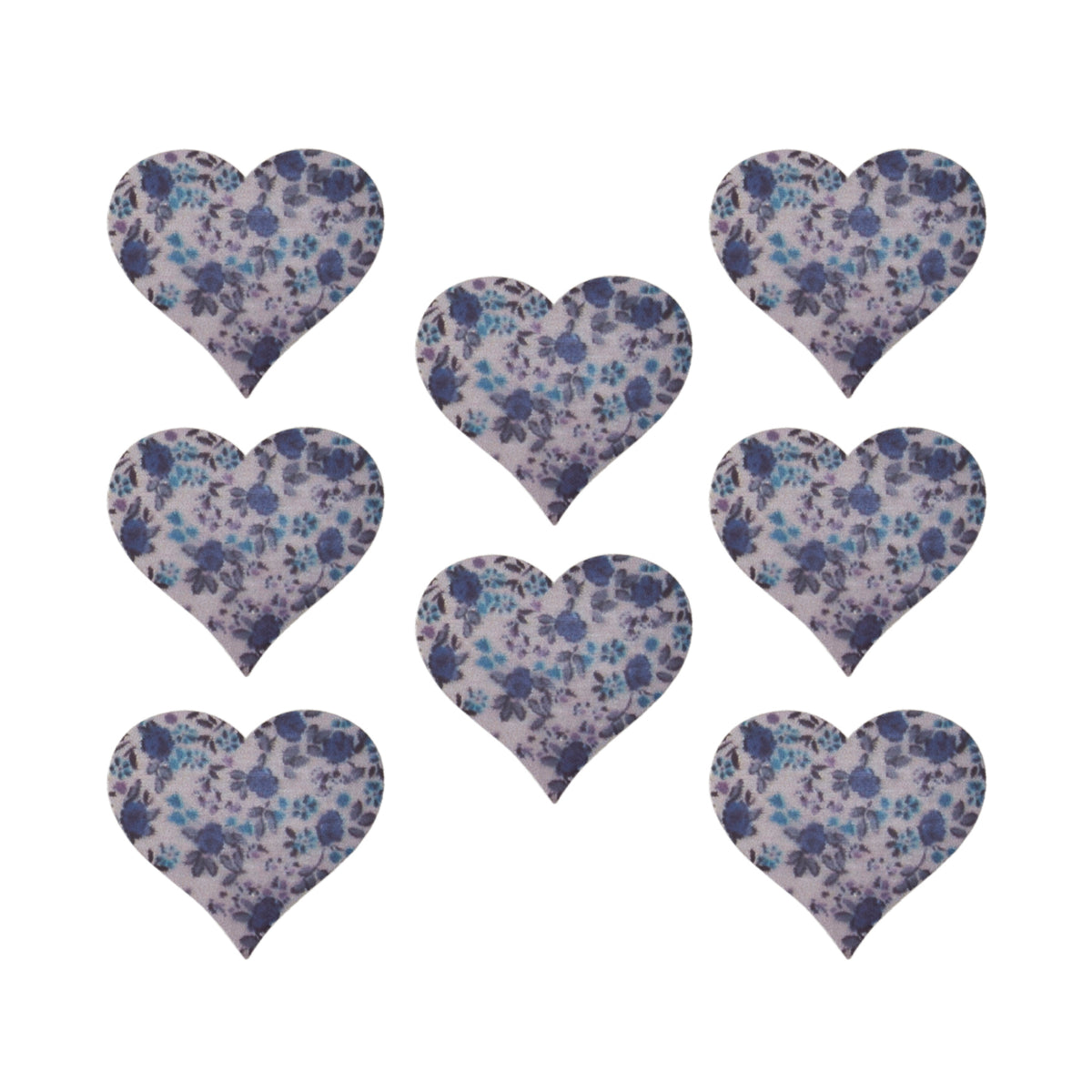 Mauve printed wooden hearts with self-adhesive backs