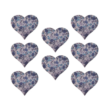 Mauve printed wooden hearts with self-adhesive backs