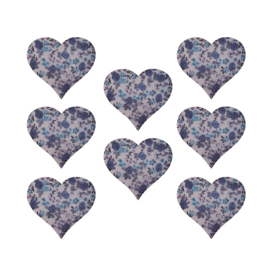 Mauve printed wooden hearts with self-adhesive backs