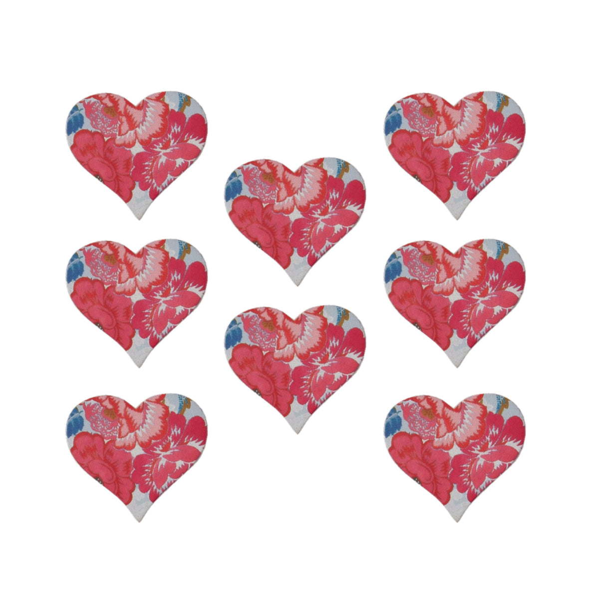 Pink printed wooden hearts with self-adhesive backs