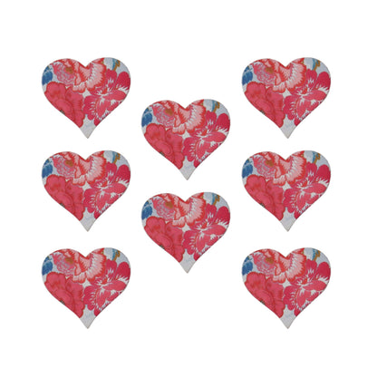 Pink printed wooden hearts with self-adhesive backs