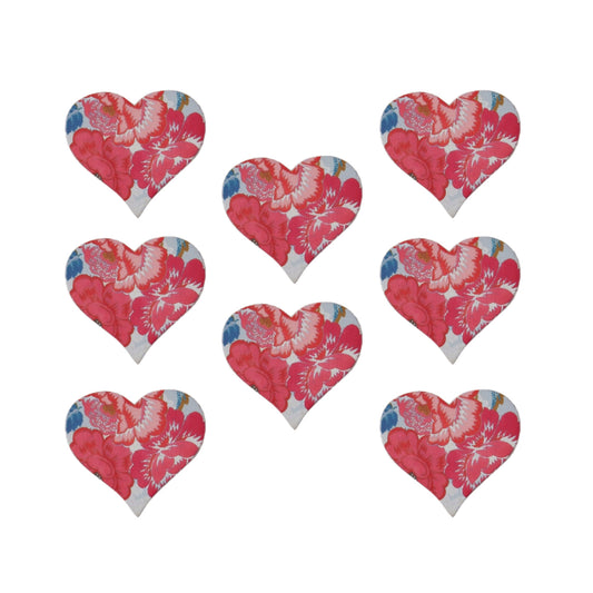 Pink printed wooden hearts with self-adhesive backs