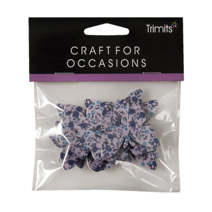 Mauve printed wooden butterflies with self-adhesive backs