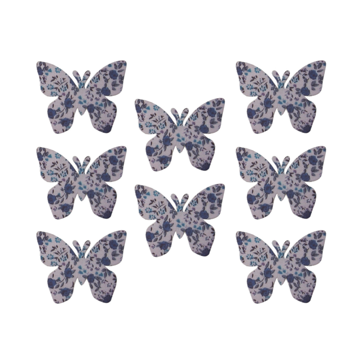 Mauve printed wooden butterflies with self-adhesive backs