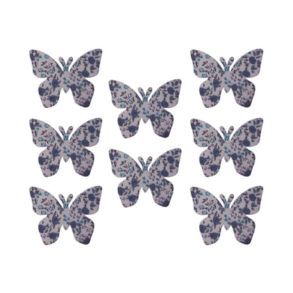 Mauve printed wooden butterflies with self-adhesive backs
