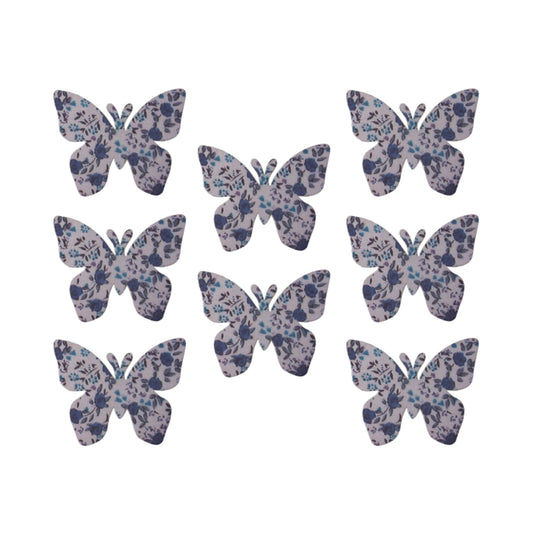Mauve printed wooden butterflies with self-adhesive backs