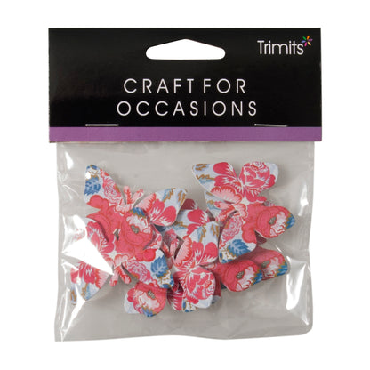 Pink printed wooden butterflies with self-adhesive backs