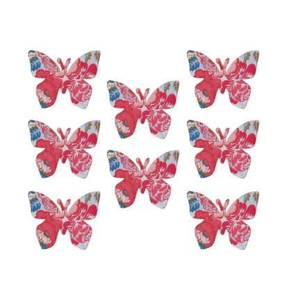 Pink printed wooden butterflies with self-adhesive backs