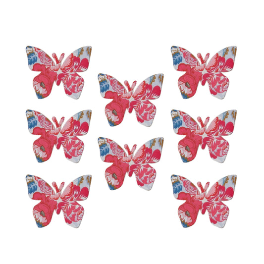 Pink printed wooden butterflies with self-adhesive backs