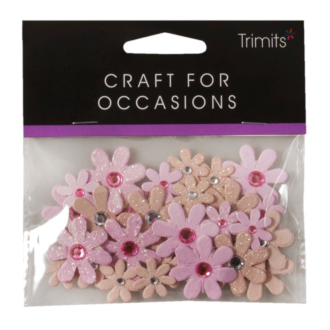 Pink sparkle florette flower embellishments