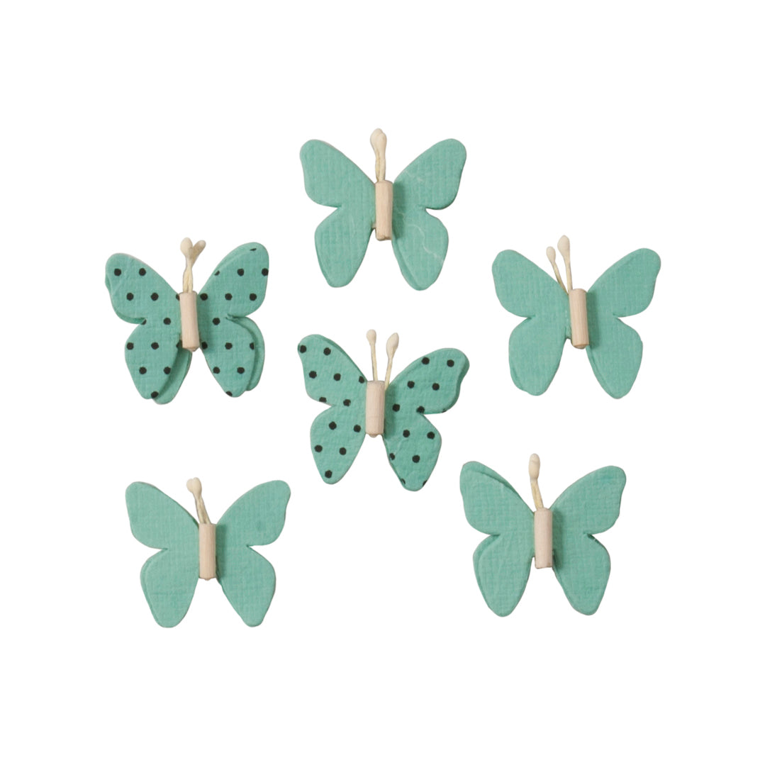Blue printed butterflies with beaded detail
