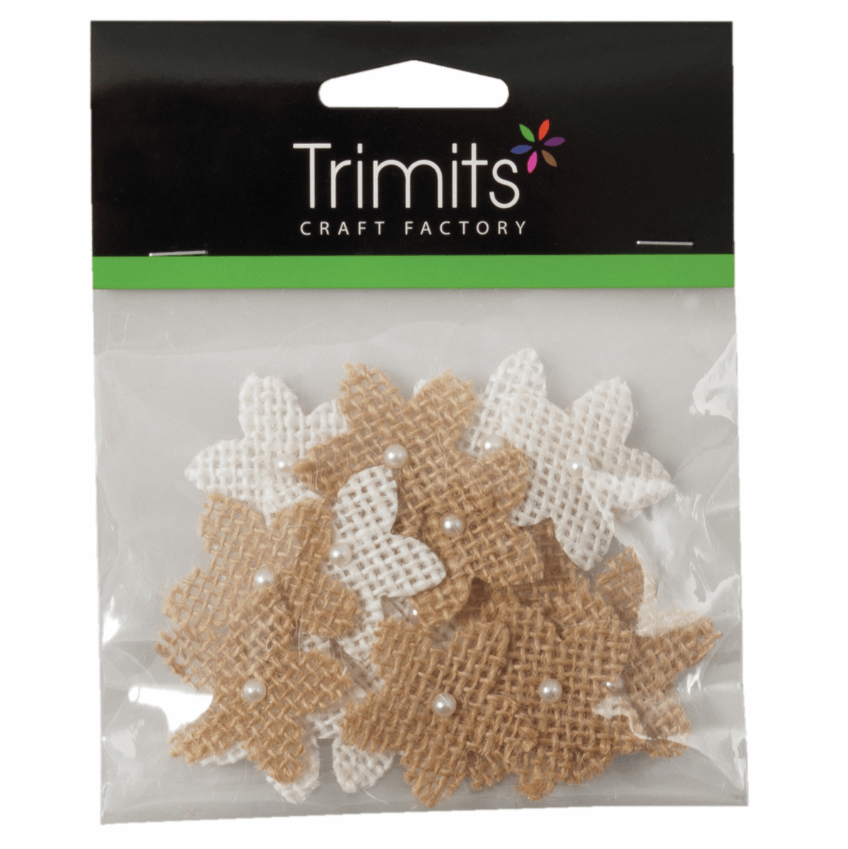 Trimits Craft Embellishments - Brown/White Hessian Flower with Pearl (Pack of 20)