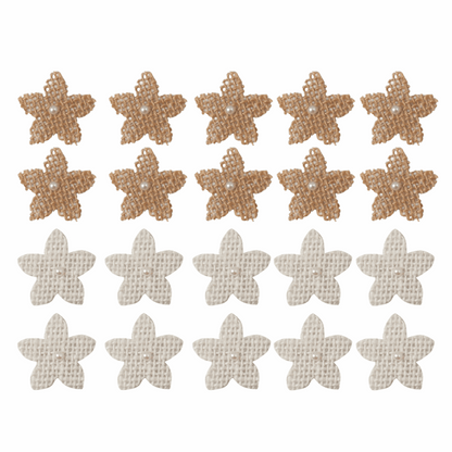 Trimits Craft Embellishments - Brown/White Hessian Flower with Pearl (Pack of 20)