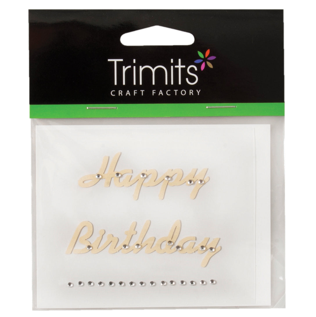 Ivory Happy Birthday paper motif with diamantes