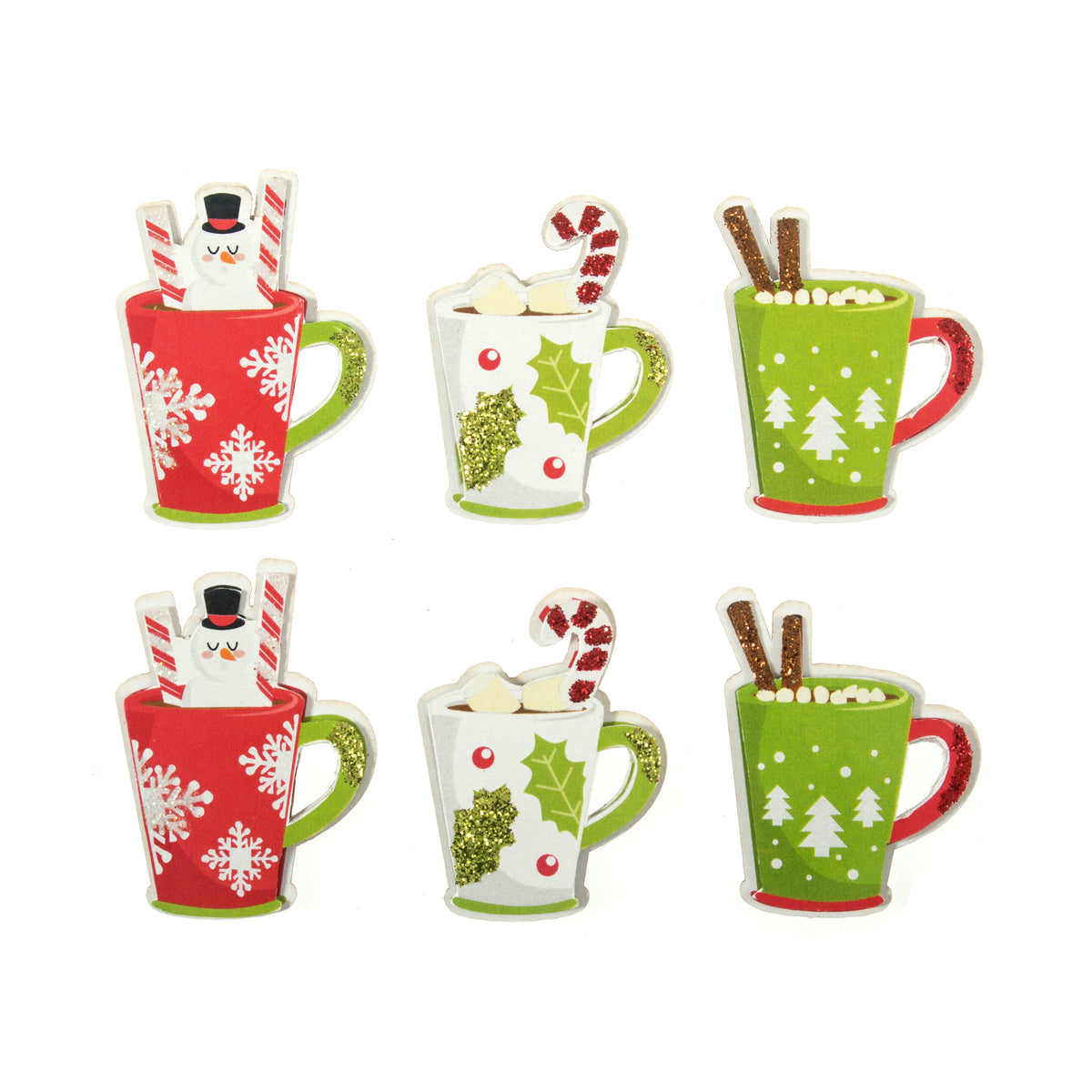 Pack of paper embellishments showing festive hot drinks