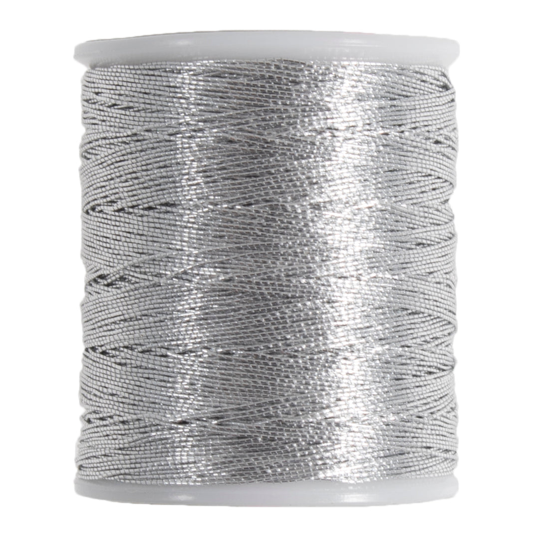 Spool of silver metallic embroidery thread