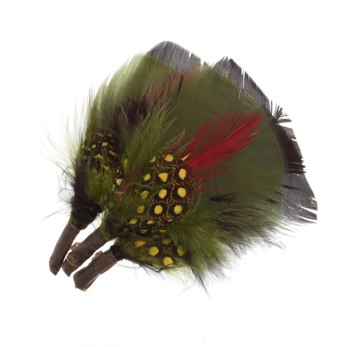 Three brightly coloured feather plumes