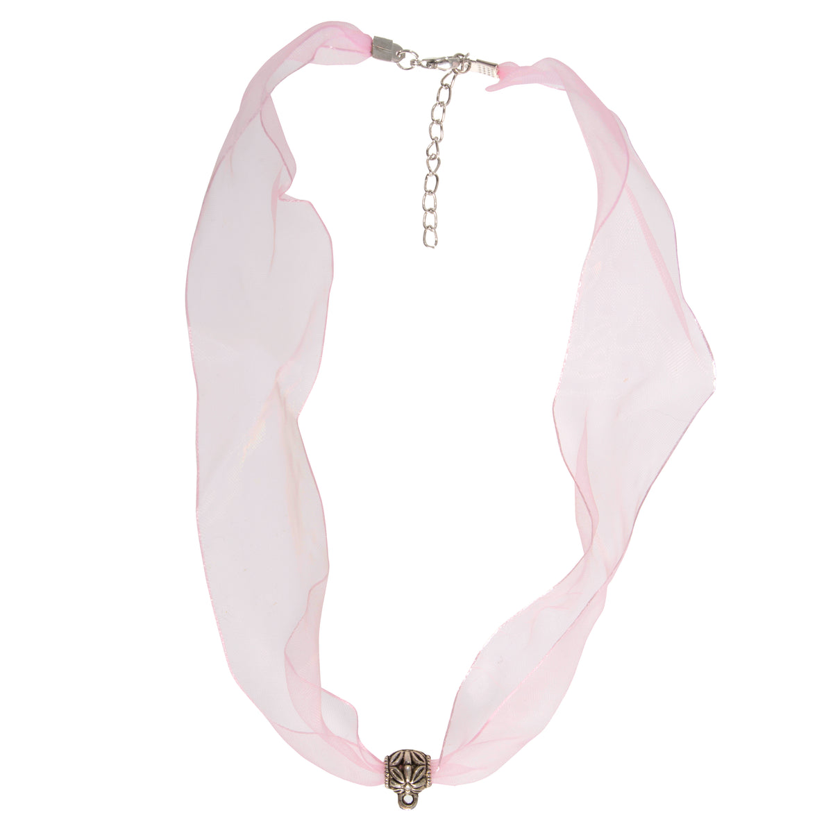 Pink ribbon necklace with metal clasp