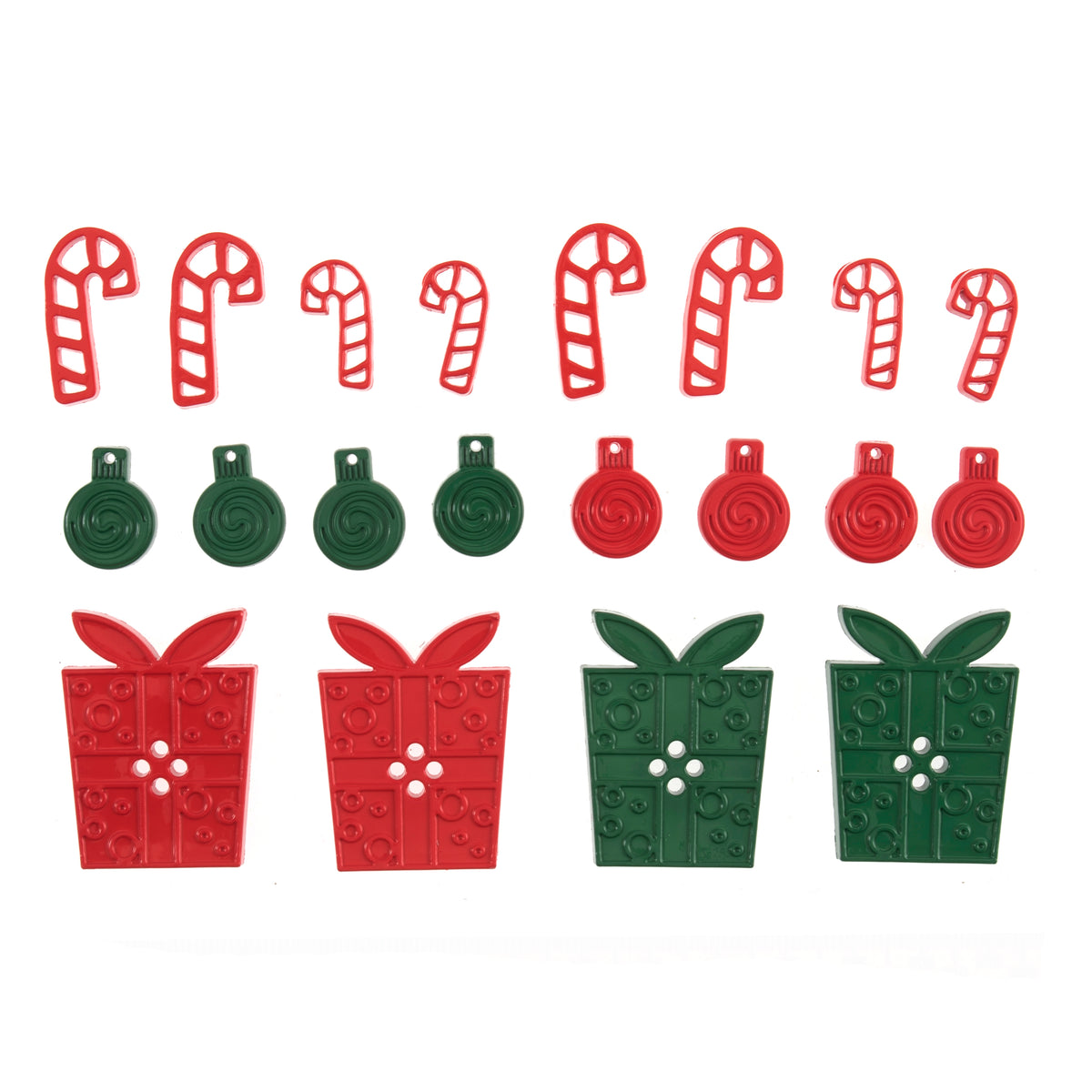 Bag of present and candy cane novelty buttons