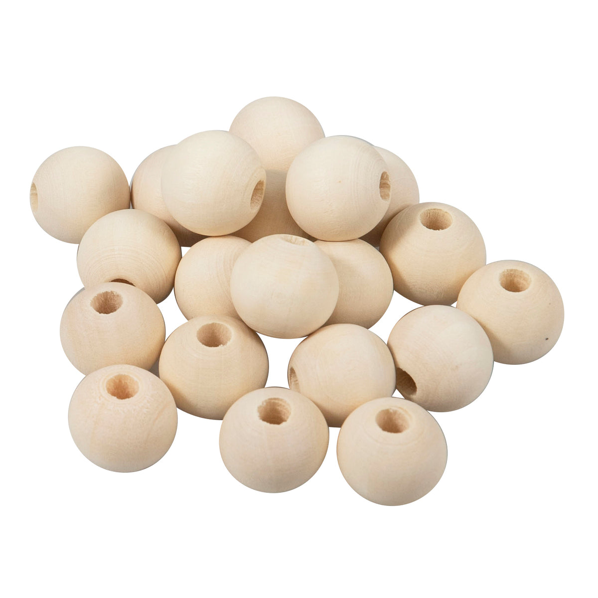 Pile of natural 15mm beech wood beads