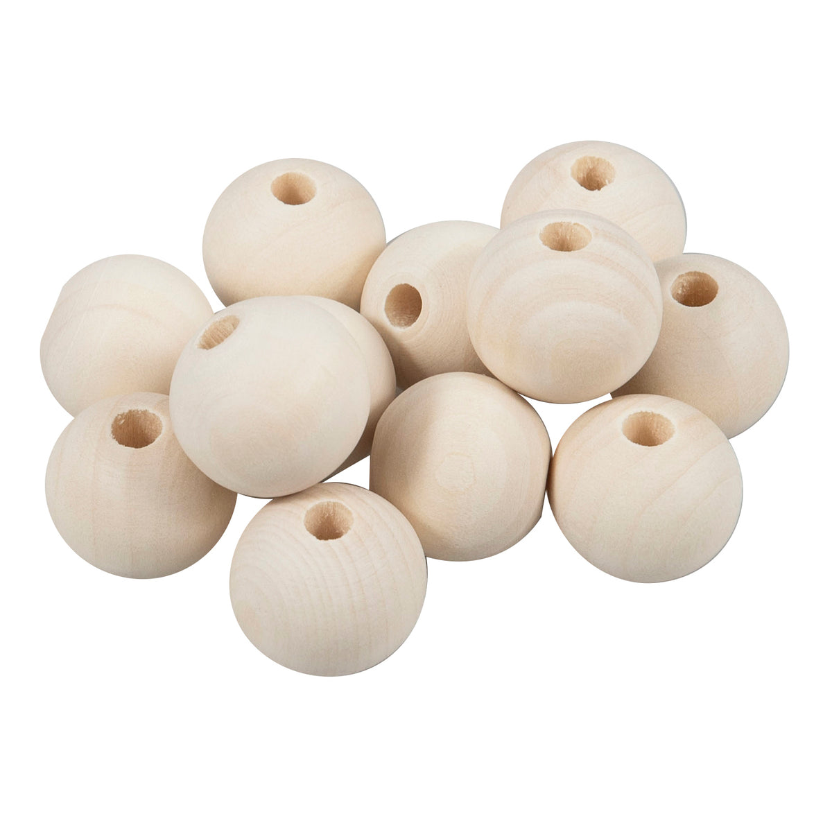 Pile of natural 20mm beech wood beads