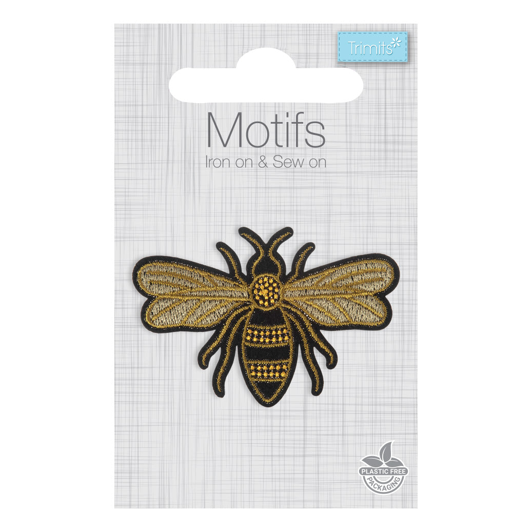 Embroidered bee motif with metallic detail