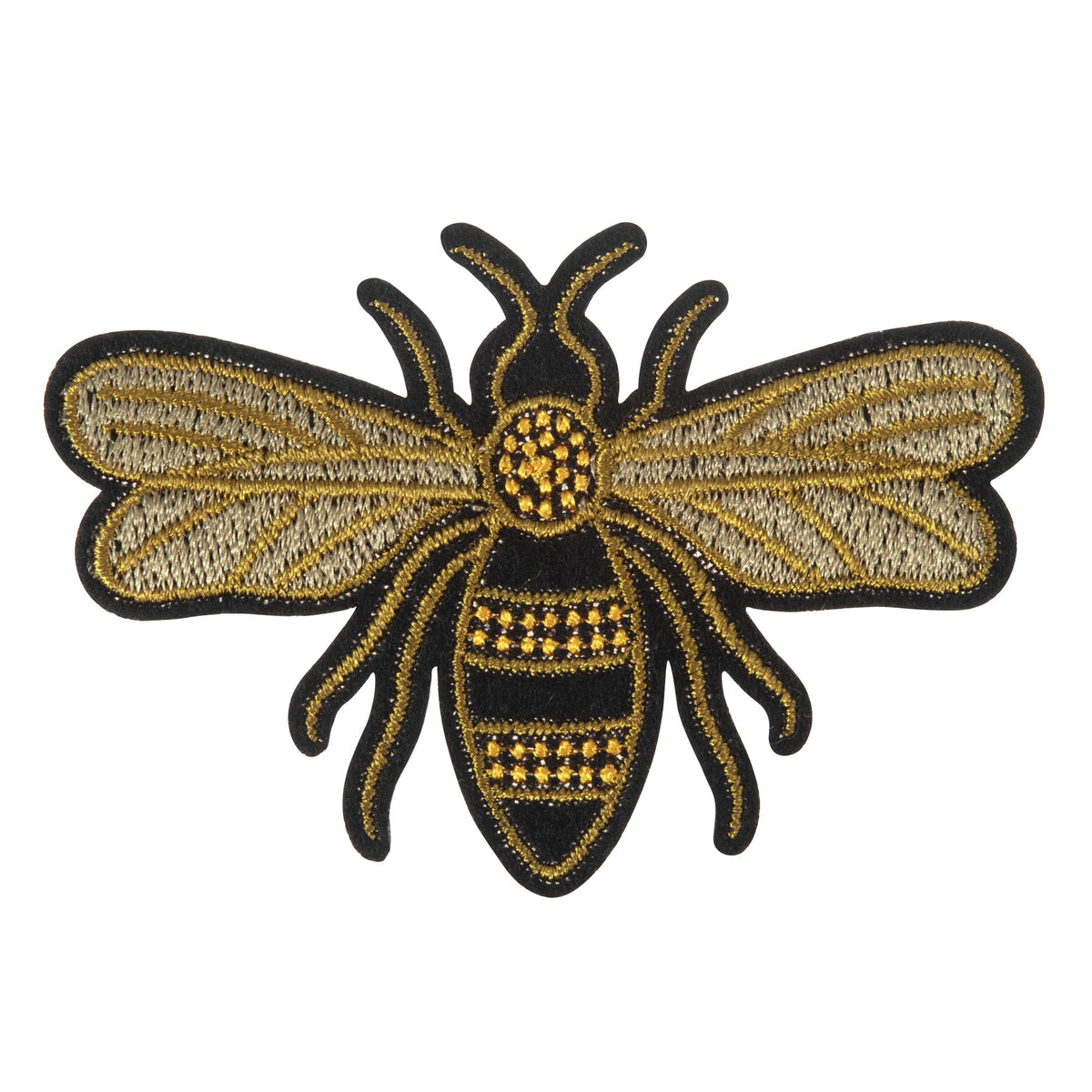 Embroidered bee motif with metallic detail