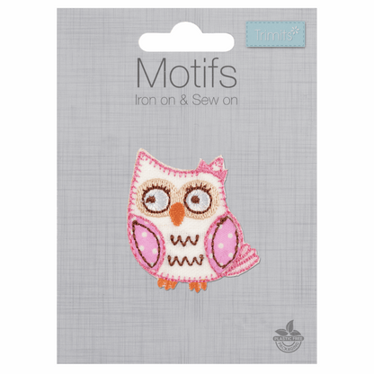 Iron-On/Sew On Motif Patch - Pink Owl