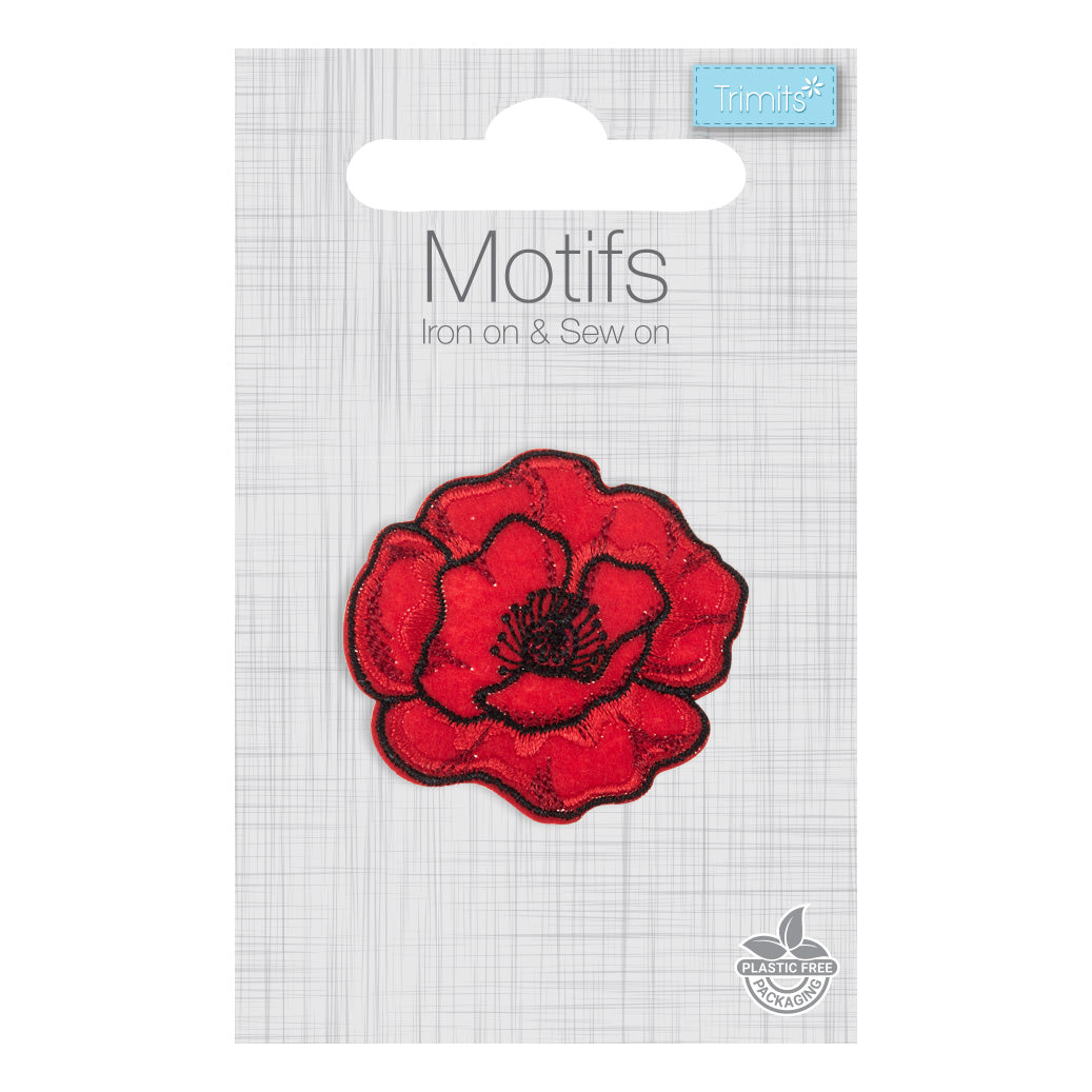 Embroidered red poppy motif