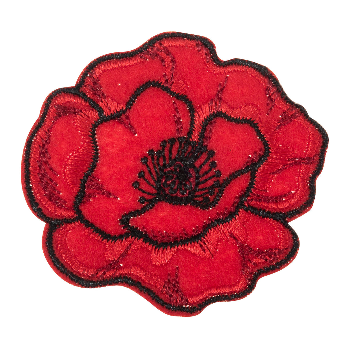 Embroidered red poppy motif