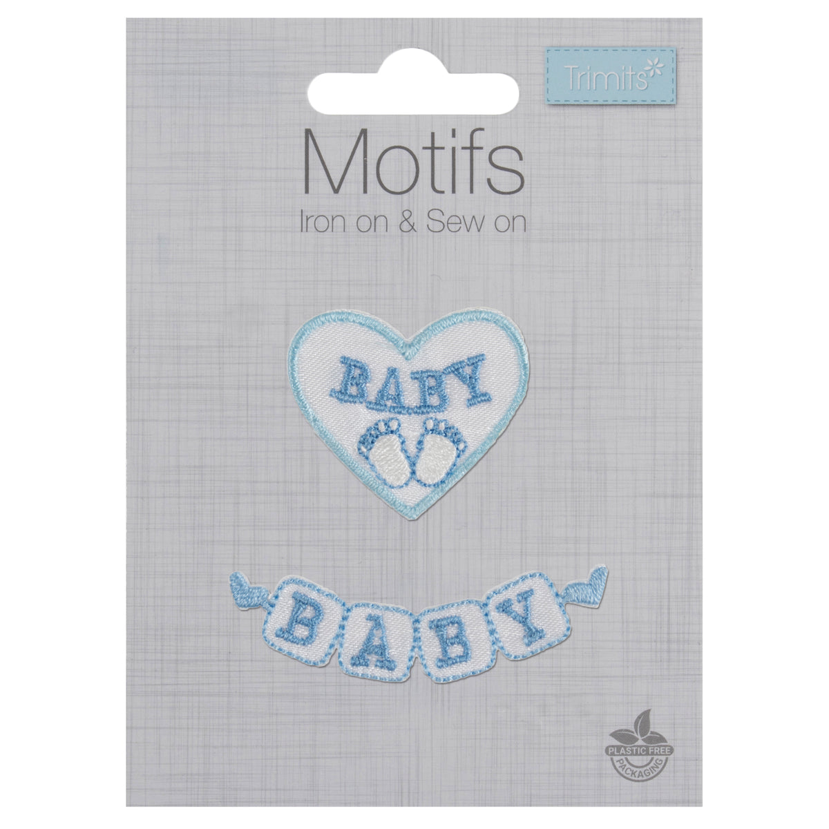 Pale blue BABY heart motif and BABY letter-block banner motif