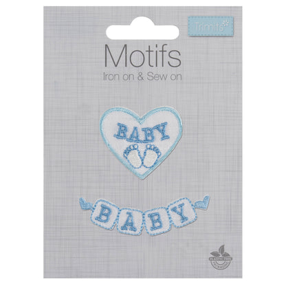Pale blue BABY heart motif and BABY letter-block banner motif