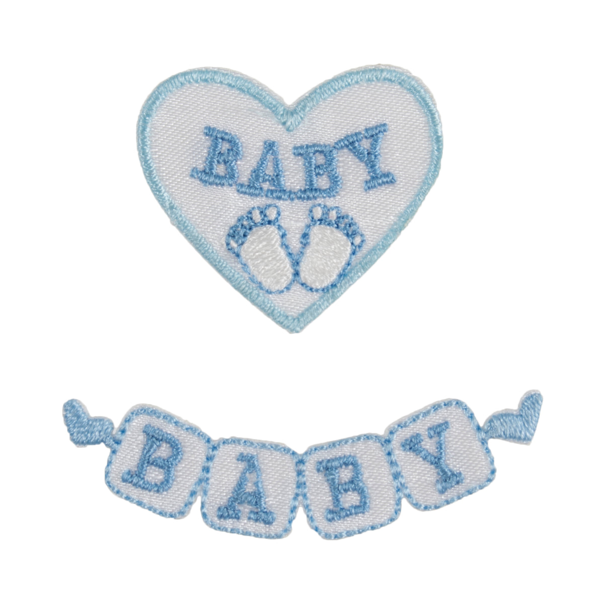 Pale blue BABY heart motif and BABY letter-block banner motif