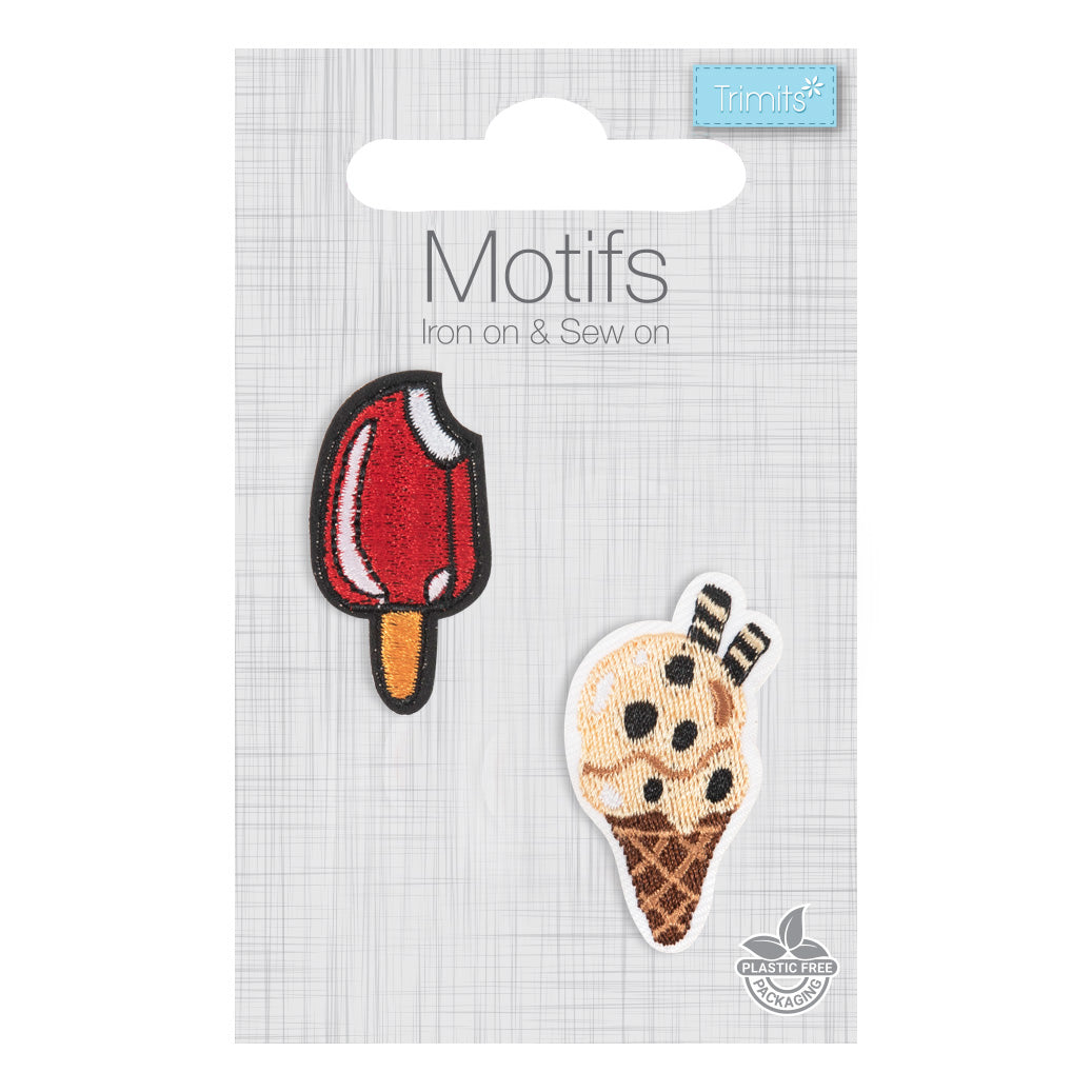 Embroidered ice lolly and ice cream iron-on motifs