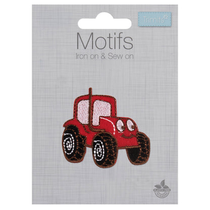 Embroidered red tractor motif