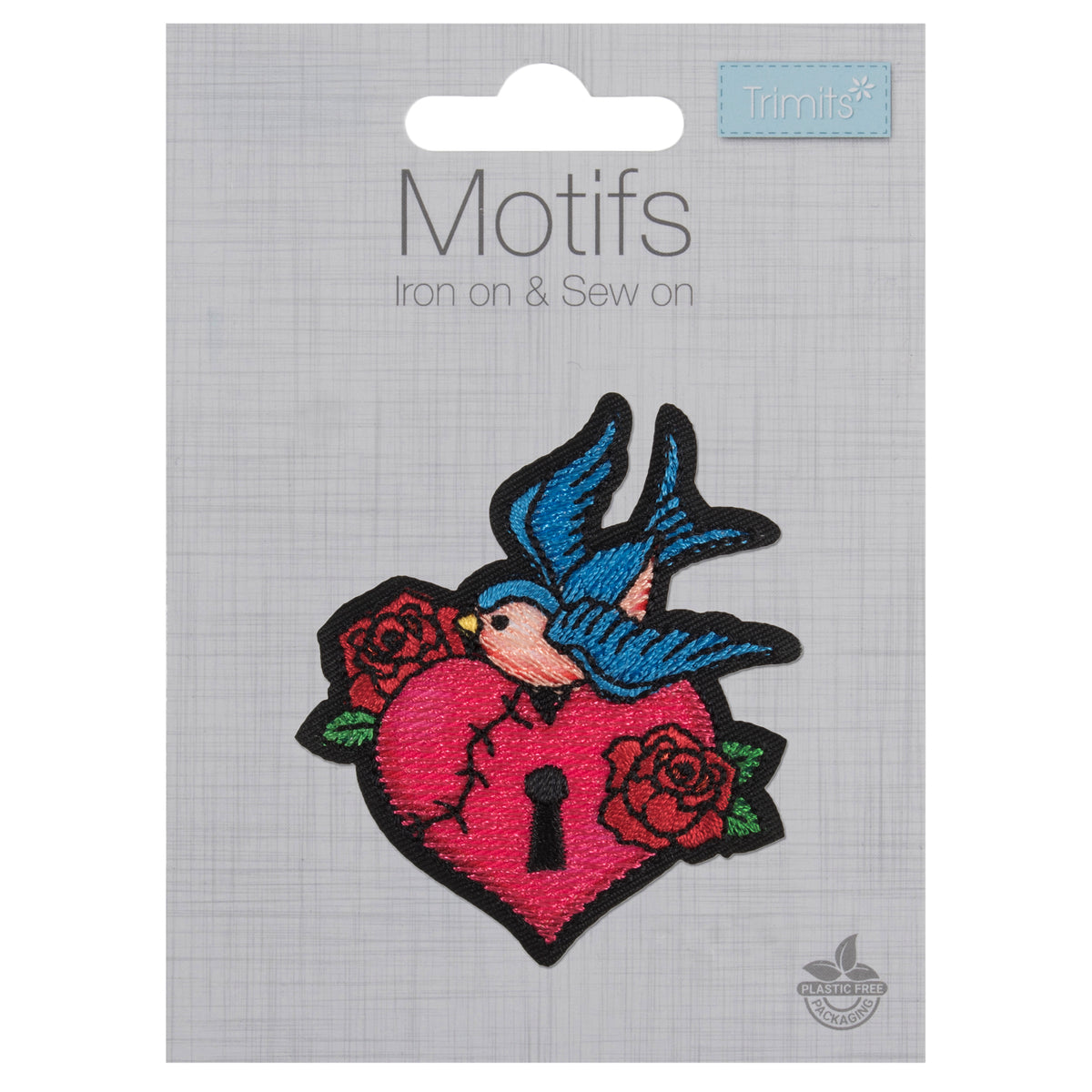 Tattoo-style embroidered heart and padlock motif