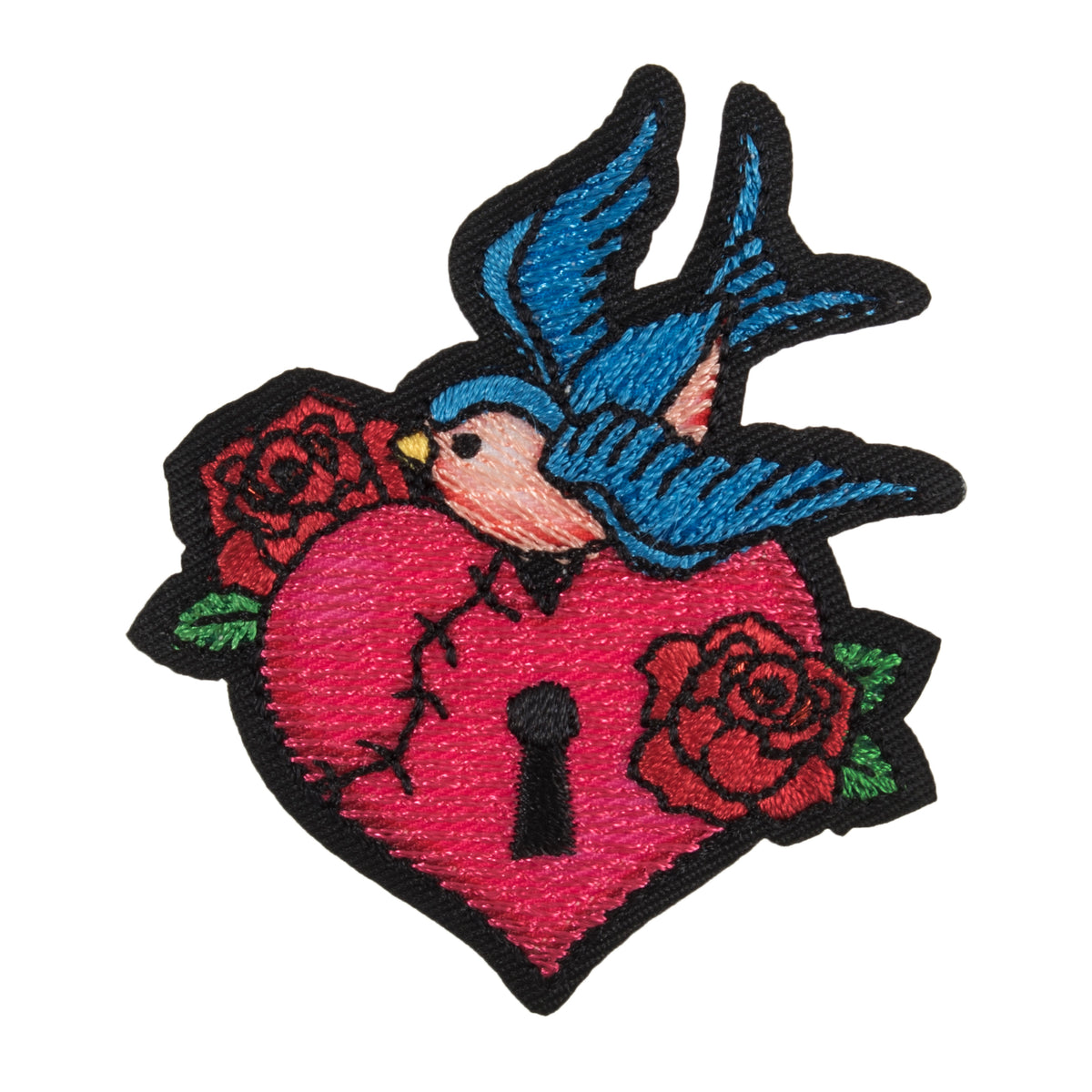 Tattoo-style embroidered heart and padlock motif